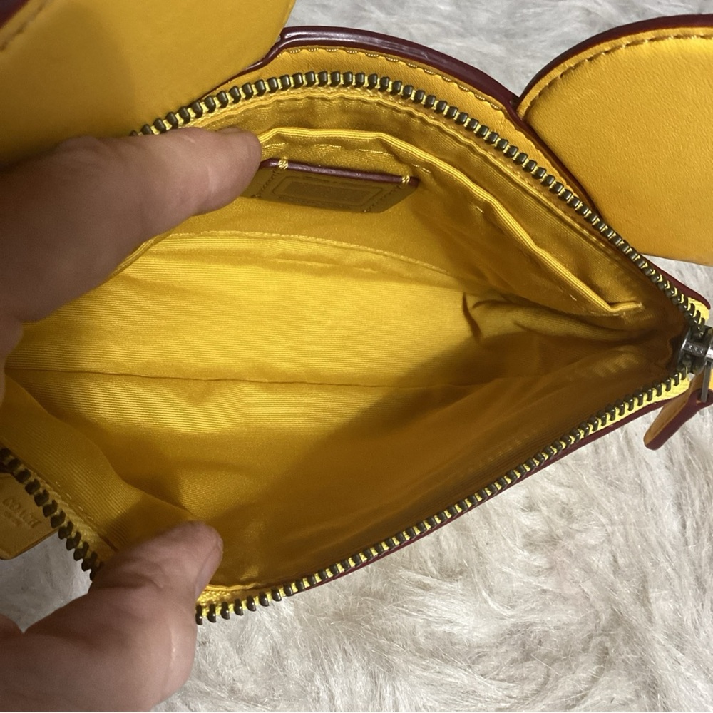 Coach X Disney Mickey Mouse Ears Yellow Leather Wristlet With Strap Clutch Bag - Picture 8 of 10